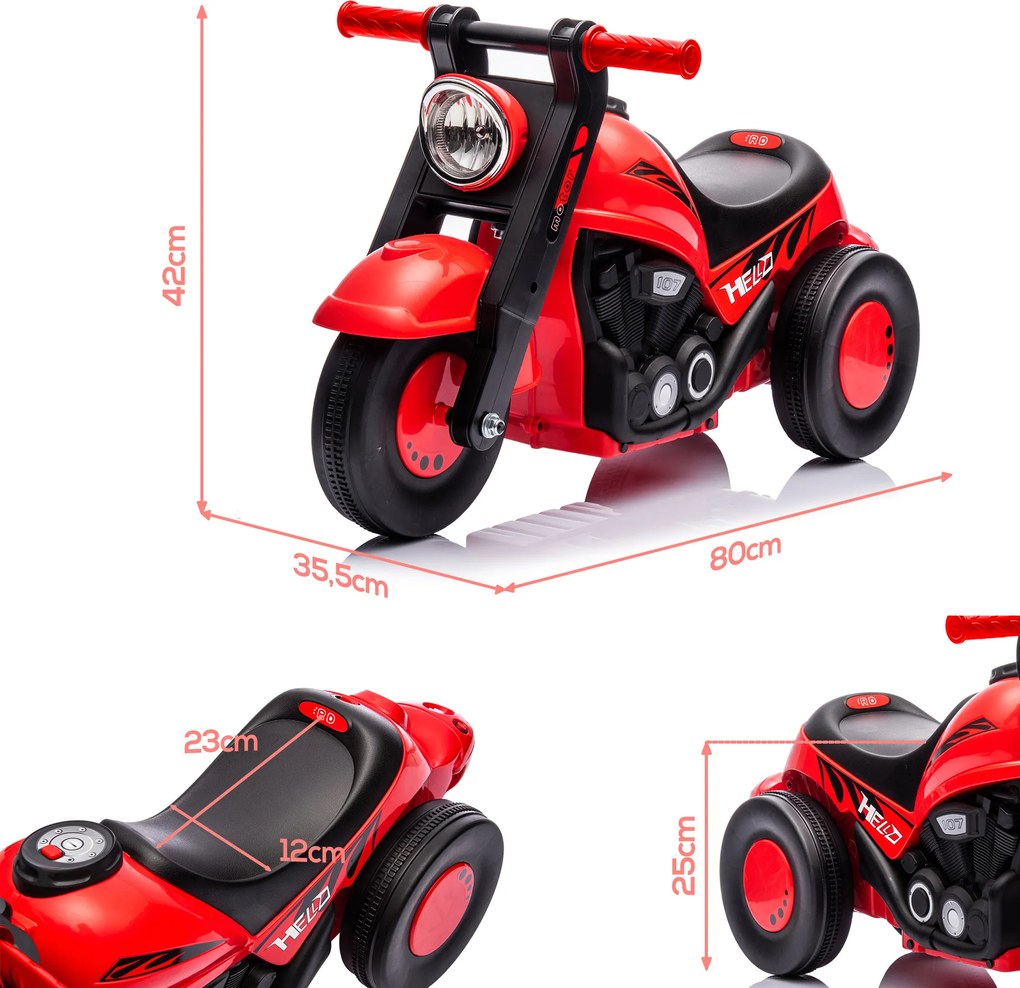 AIYAPLAY Pojazd na biegunach, Motocyklowy design, Muzyka i bańki mydlane, dla dzieci 2-5 lat, Czerwony