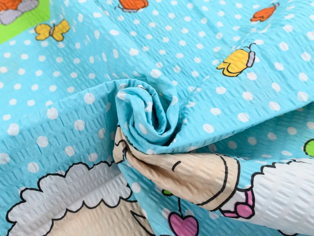 PrzytulneMieszkanie.pl PrzytulneMieszkanie.pl Pościel z kory do łóżeczka OVEČKI niebieskie Rozmiar pościeli: 45 x 65 cm | 90 x 135 cm