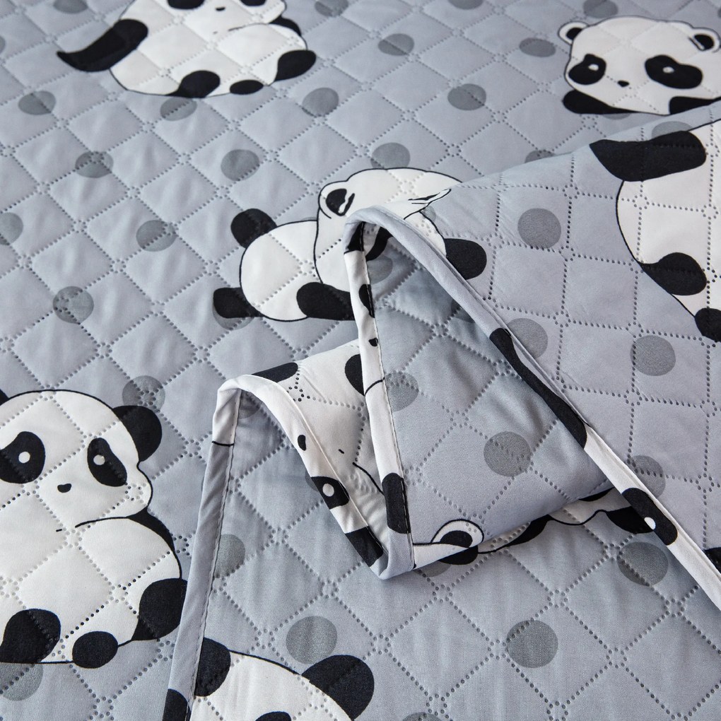 Narzuta na łóżko z wzorem PANDA szary Rozmiar: 170 x 210 cm
