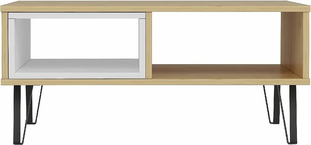 Stolik kawowy MENDOZ - dąb / biały, 90x41x60