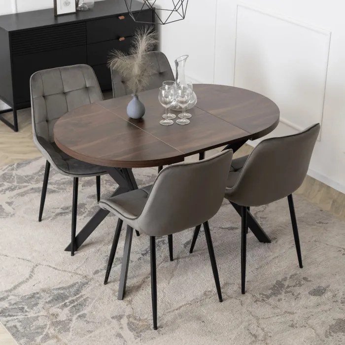 Stół Okrągły Rozkładany DORIAN 80-160 cm Orzech/Czarny Nowoczesny Loft