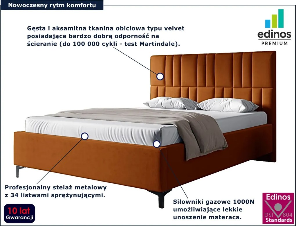 Pomarańczowe welurowe łóżko tapicerowane 4 rozmiary H9-A31