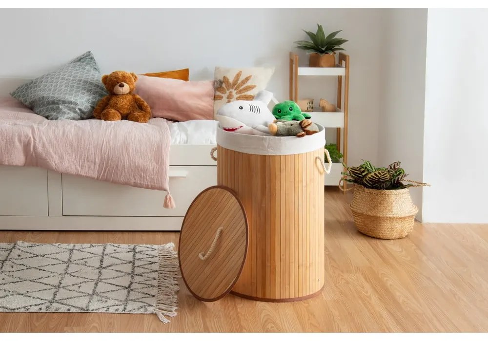 Okrągły bambusowy kosz na bieliznę Compactor Round