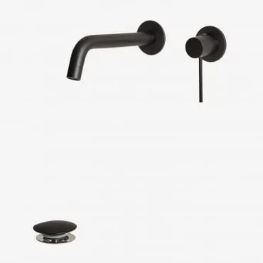 Zestaw Baterii Umywalkowej Orveta Z Mosiądzu I Zawór Odpływowy Click-clack Ze Stali Nierdzewnej I Mosiądzu Czarny Matowy & Zawór Bez Przelewu - Sklum