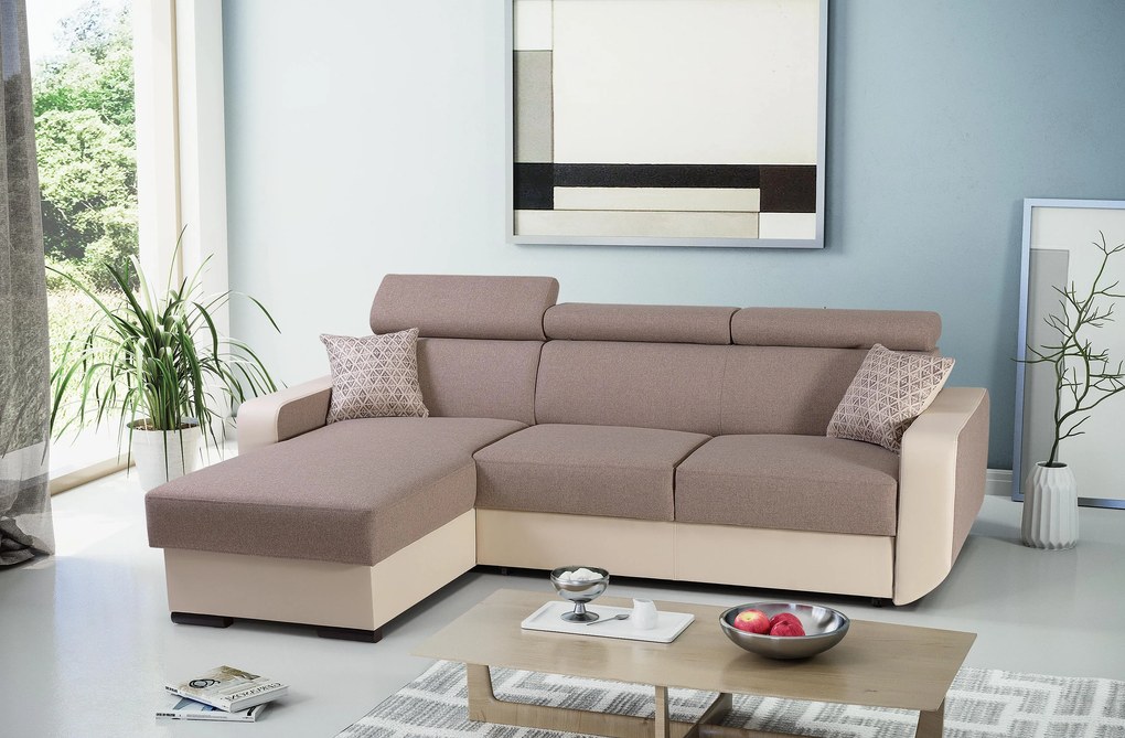 Masseno Narożnik PALAZZO z funkcją spania i pojemnikiem na pościel Narozniki L, Rozkładana sofa - Brązowy, INARI 23+MADRYT 912