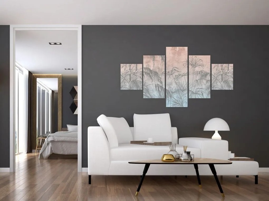 Obraz - Tropikalne rośliny na ścianie (125x70 cm)
