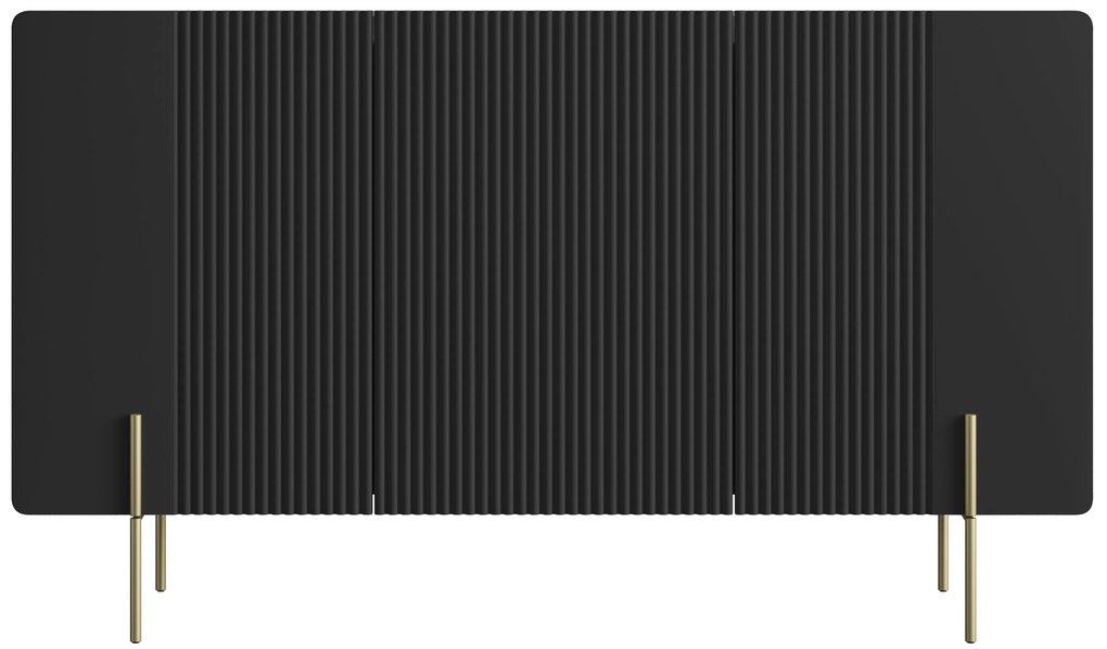 Komoda Malmi 150 cm trzydrzwiowa - czarny mat / złote nóżki