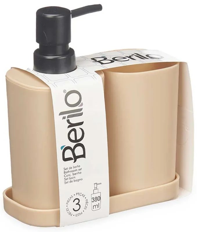 Dozownik do mydła w płynie z kubkiem na szczoteczki i podstawką, plastikowy, 3 elementy