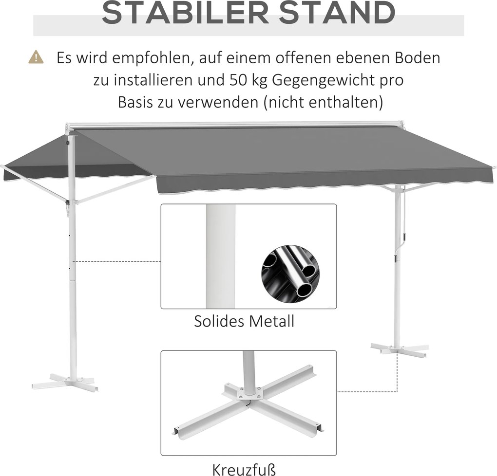 Outsunny markiza stojąca ogrodowa ze składanym ramieniem taras szara 4,5 x 3,4 m