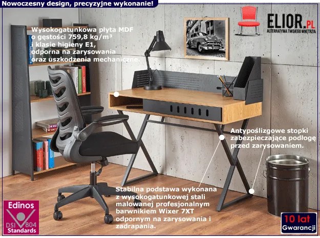 Industrialne gamingowe biurko dąb złoty D1-C56
