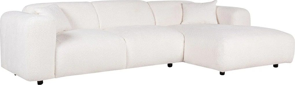 Duża kanapa narożna prawostronna z białej tkaniny bouclette POGNI marki Maison Céphy