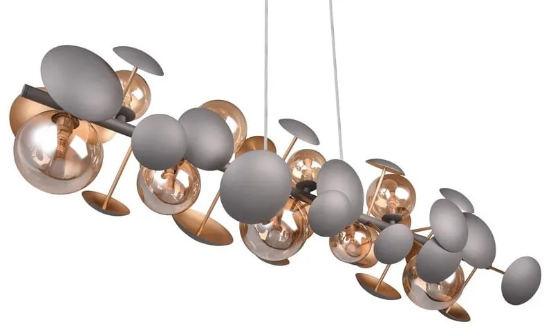 Lampa wisząca w szaro-złotym kolorze ze szklanym kloszem Bubble – Trio Select