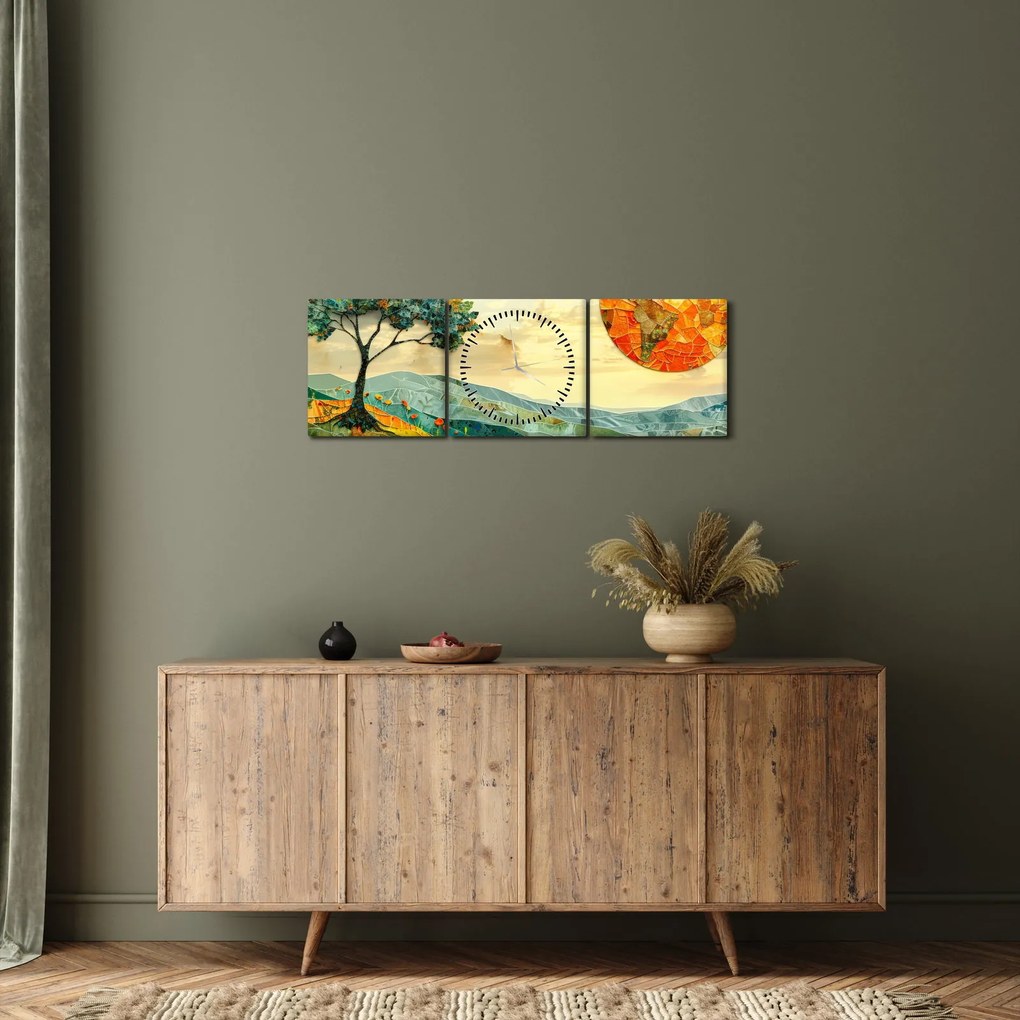 Obraz - Ilustracja krajobrazu (z zegarem) (90x30 cm)