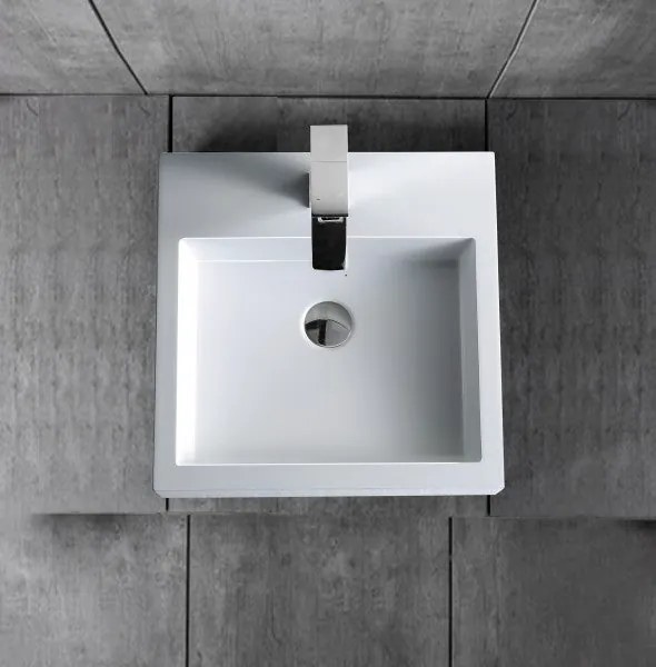 Umywalka ścienna nablatowa BS6050Odlew marmurowy - Błyszczący biały - 45 x 45 x 12,5 cm