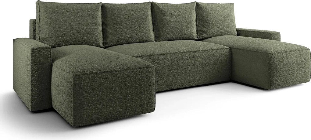 Zielony narożnik U tapicerowany tkaniną boucle D3-C45