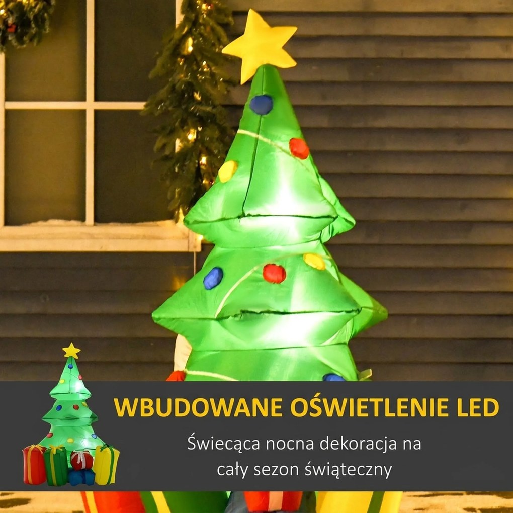 HOMCOM Nadmuchiwana dekoracja świąteczna z oświetleniem LED, prezentami, 150 cm, wodoodporna | Aosom PL