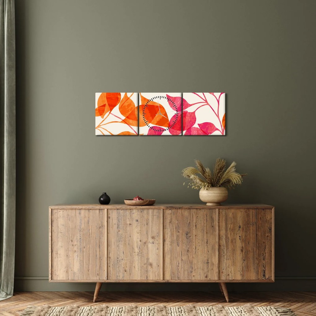 Obraz - Liście pomarańczy (z zegarem) (90x30 cm)