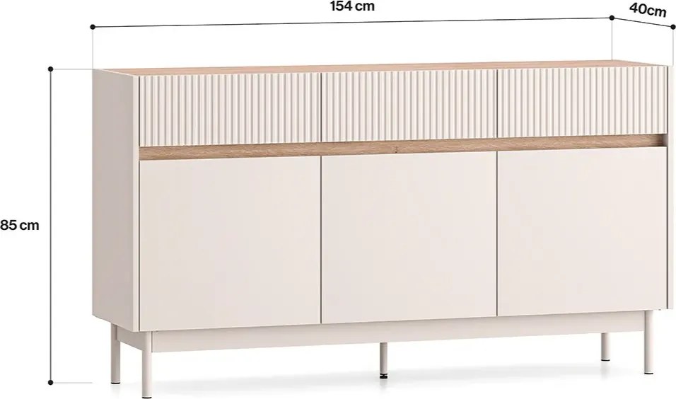 Komoda DUMI 05 3D3S 154 kaszmirowa/dąb cremona  ML MEBLE