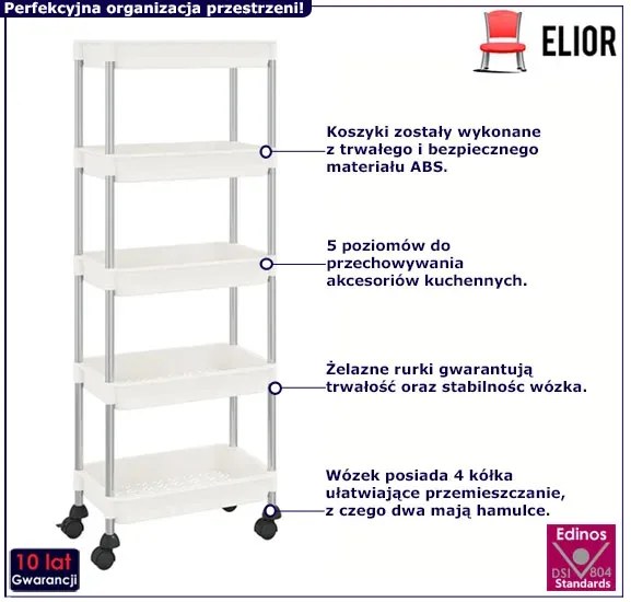 5 Poziomowy Biały Wózek Kuchenny T2-D70