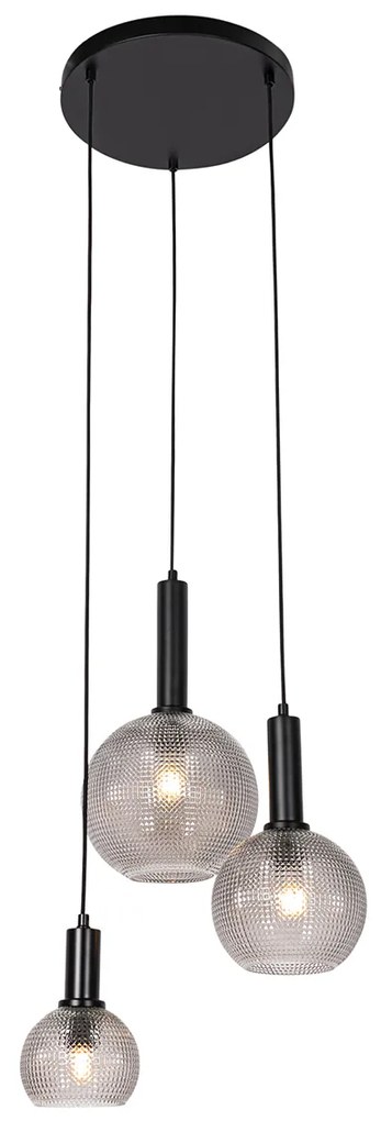 Designerska lampa wisząca czarna z dymionym szkłem 3-światłowa - ChicoDesignerski Oswietlenie wewnetrzne