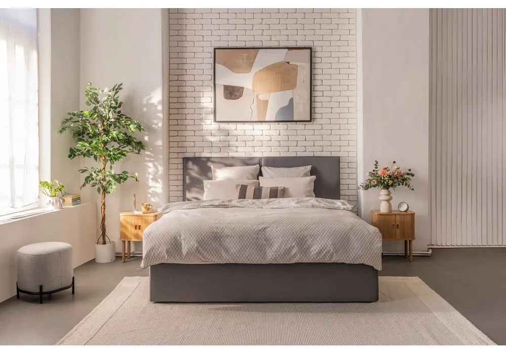 Szare tapicerowane łóżko dwuosobowe ze schowkiem z materacem i stelażem 160x200 cm Thessa Bold – Bonami Selection