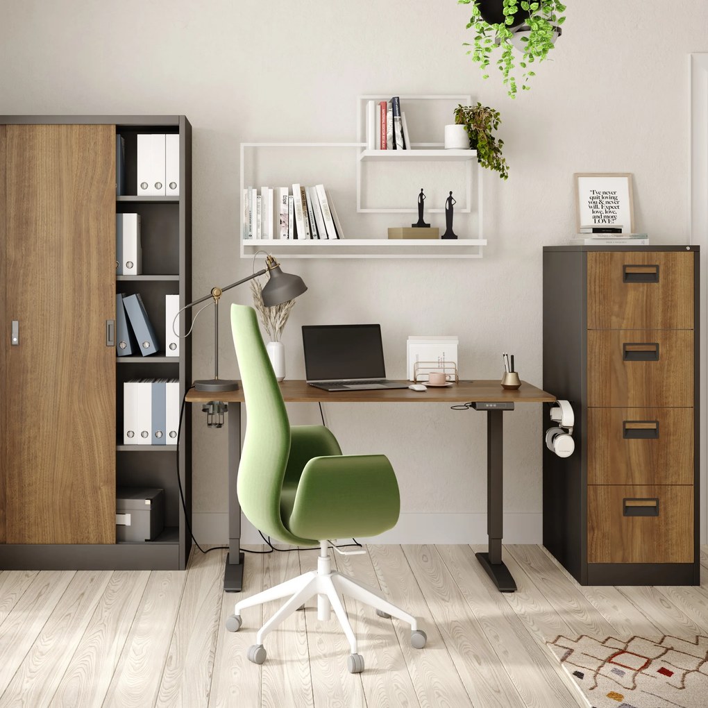 Szafa metalowa biurowa z drzwiami przesuwnymi antracytowa/orzech, 900x1850x400 mm: KUBA Eco Design
