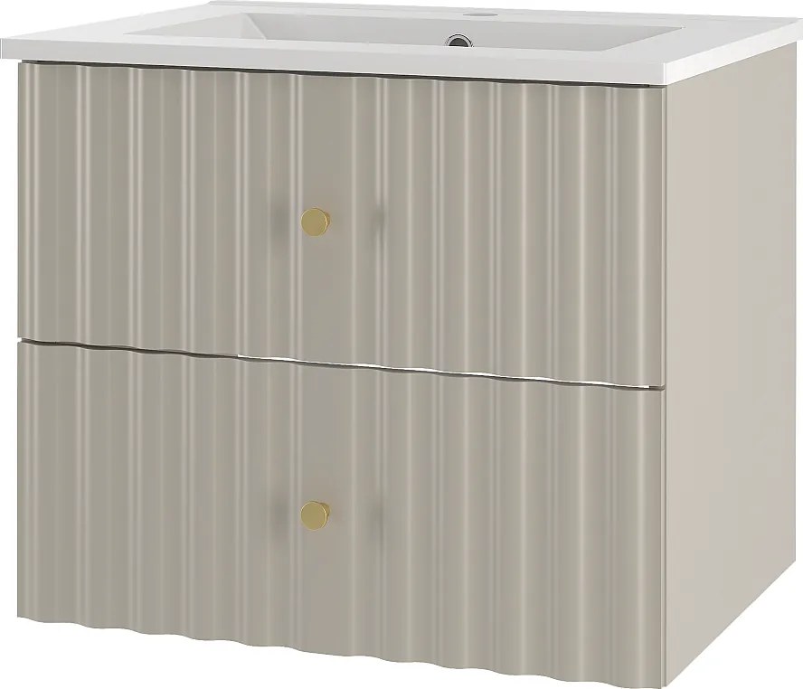 Kaszmirowy Zestaw Łazienkowy 60cm Szafka z Umywalką Ryflowane Fronty Aqua