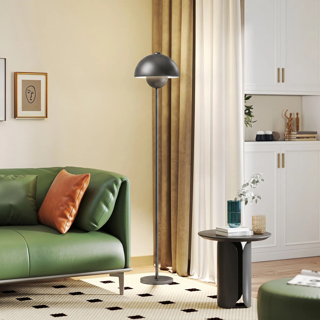 HOMCOM Lampa stojąca, okrągły klosz, włącznik nożny, długi kabel, elegancki wygląd, metal, szary | Aosom PL