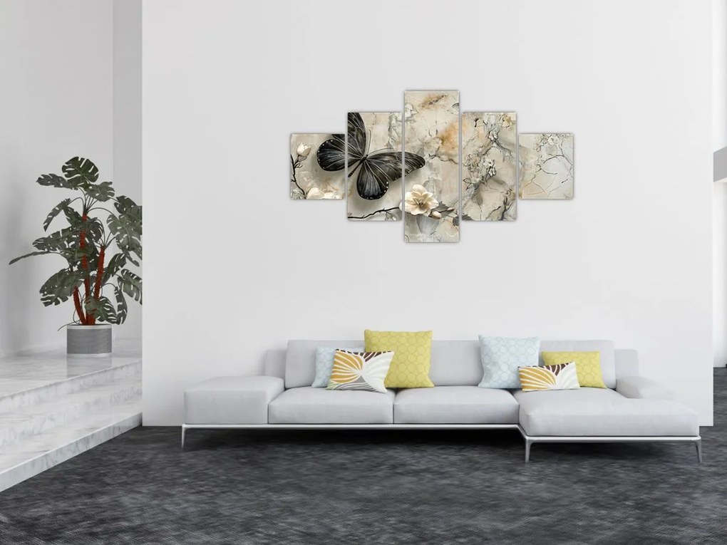 Obraz - Marmurowe tło z motylami (125x70 cm)