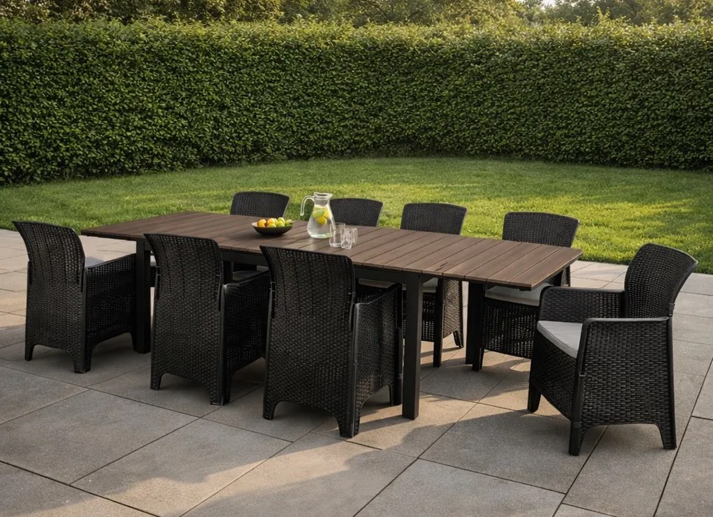 Zestaw mebli ogrodowych dla 8 osób Castello 76 z rozkładanym stołem 160-260 cm, orzech/czarny