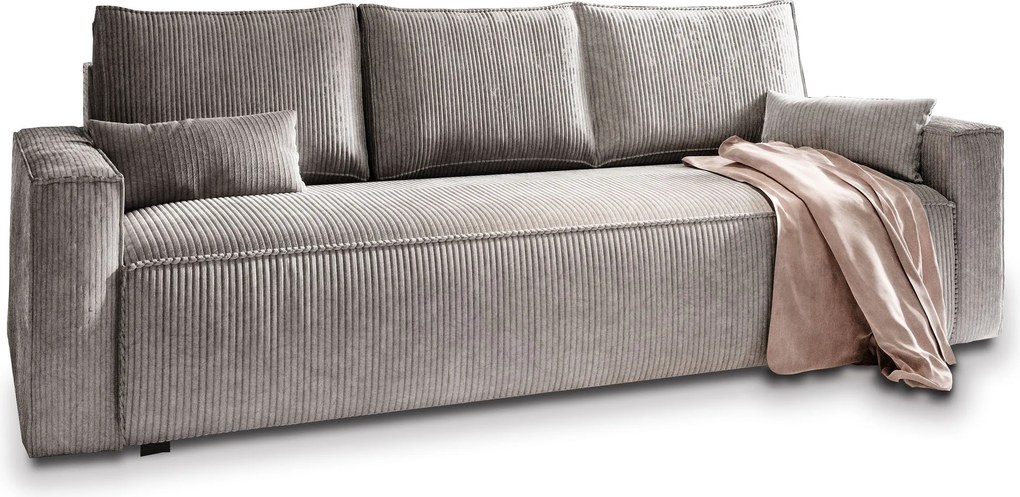 Masseno Sofa MENI z funkcją spania i pojemnikiem na pościel, Rozkładana sofa - Jasnoszary, POSO 55