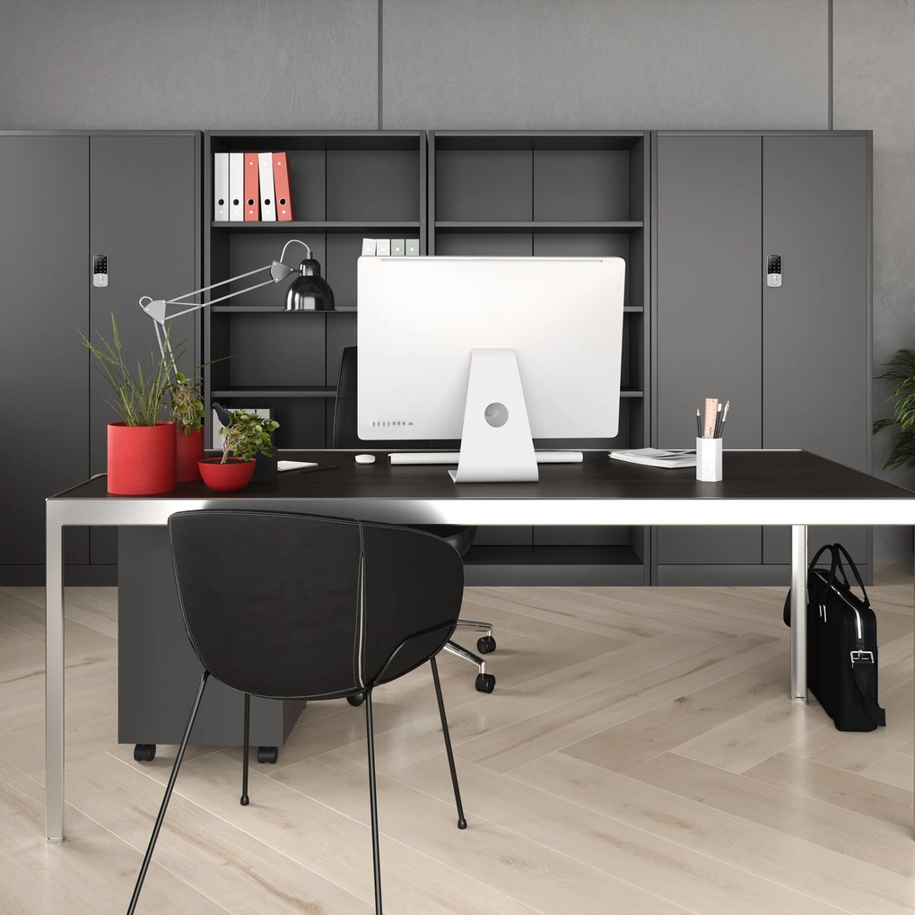 Biurowa szafa metalowa na akta DANIEL, 900 x 1850 x 400 mm, antracytowa