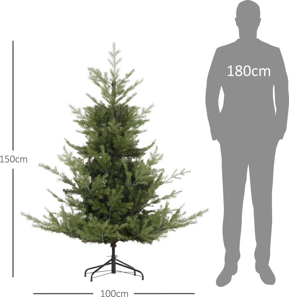 HOMCOM Choinka Sztuczna, Jodła, Realistyczny Wygląd, Szybki Montaż, Tworzywo Sztuczne, Zielona, 100 x 100 x 150cm | Aosom PL