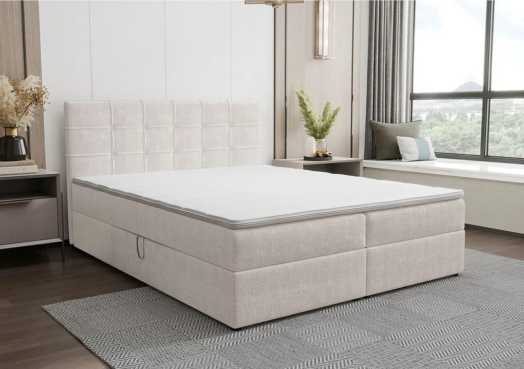 BEDANTE Łóżko kontynentalne KIDA 180x200 Curio 02 Kremowy Łóżko małżeńskie Łóżko hotelowe Sypialnia Materac Topper Schowek