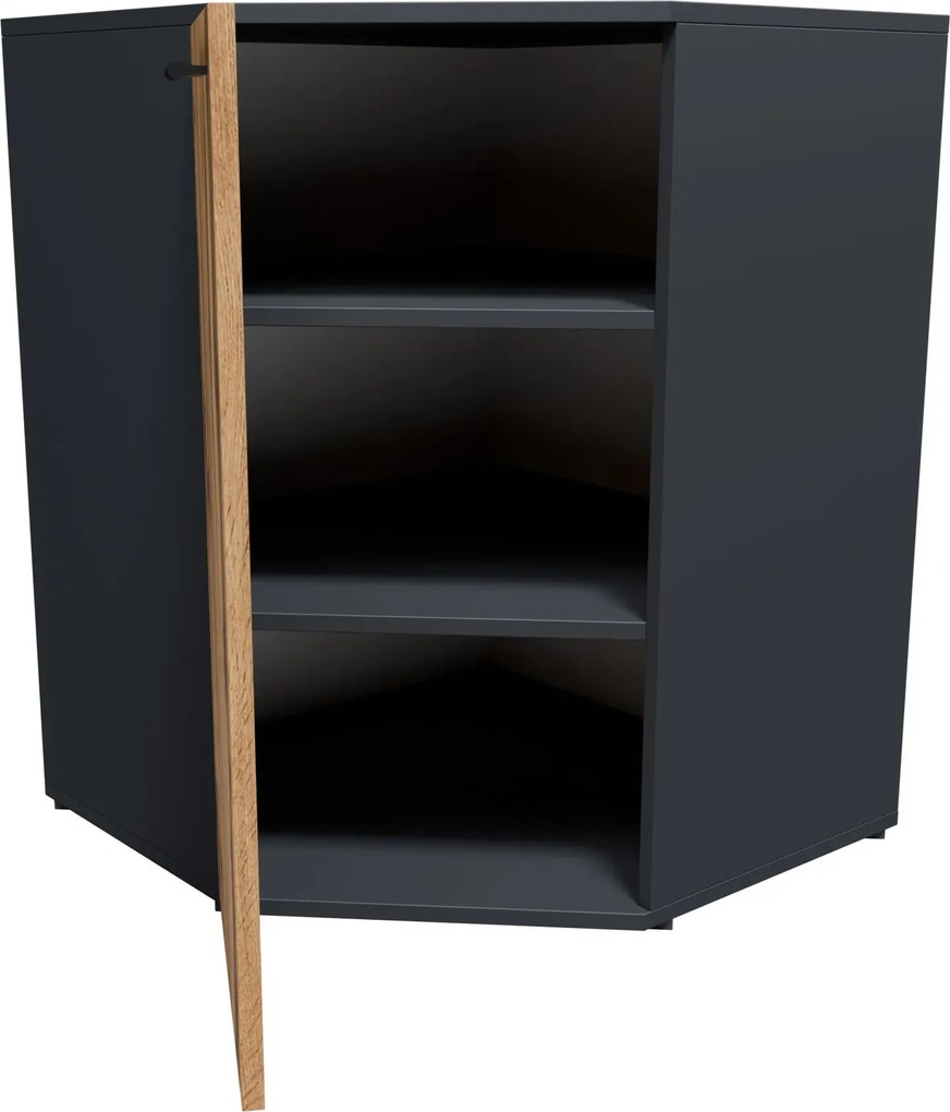 Komoda narożna z półkami grafit + dąb wotan E6-M74