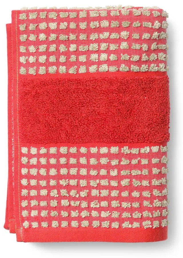 Czerwony ręcznik z bawełny organicznej frotte 50x100 cm Check – JUNA