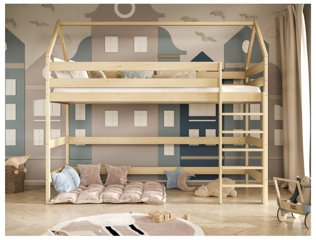 Łóżko domek na antresoli TOBI 2 180x80 sosna naturalna nielakierowana KOCOT KIDS