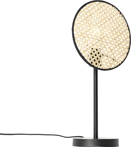 Rustykalna lampa stołowa czarna z rattanem 25 cm - Kata