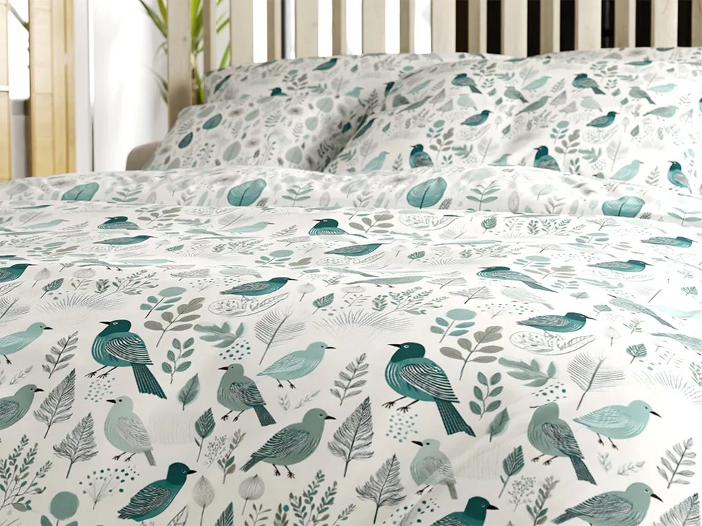 PrzytulneMieszkanie.pl PrzytulneMieszkanie.pl Bawełniana pościel LEAFBIRD POLY biało-zielona Rozmiar pościeli: 70 x 90 cm | 140 x 220 cm