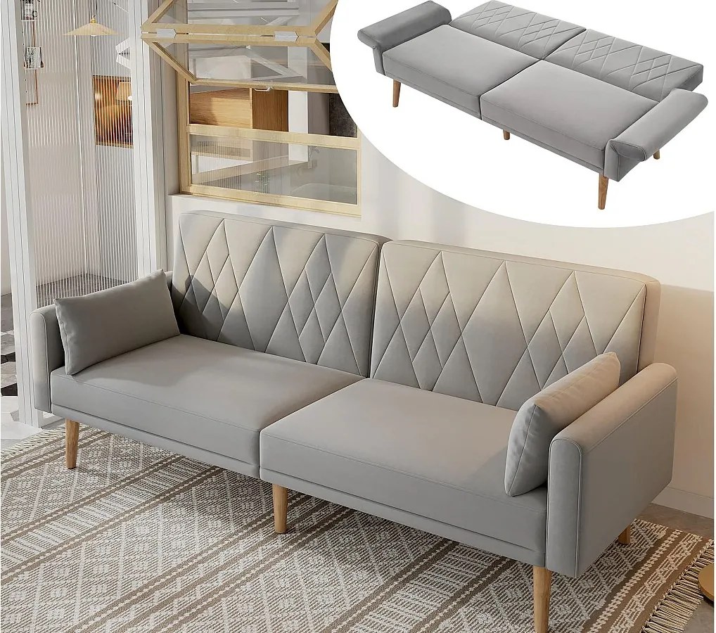 Kanapa dwuosobowa 180x75x82 cm - Regulowane oparcie - Welur - Szary