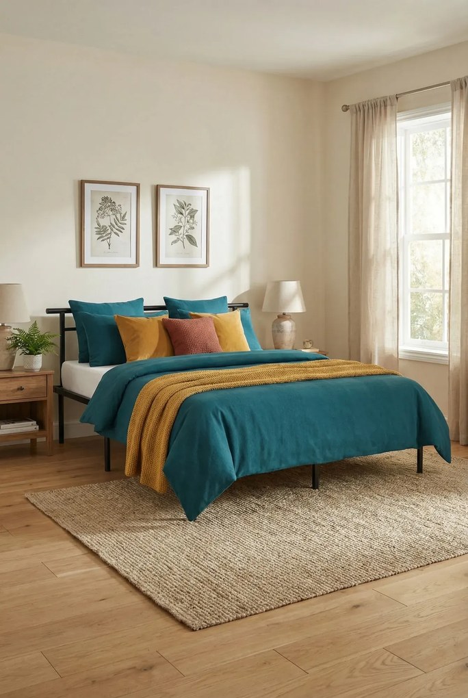 Czarne metalowe łóżko małżeńskie 160x200 cm K7-B28