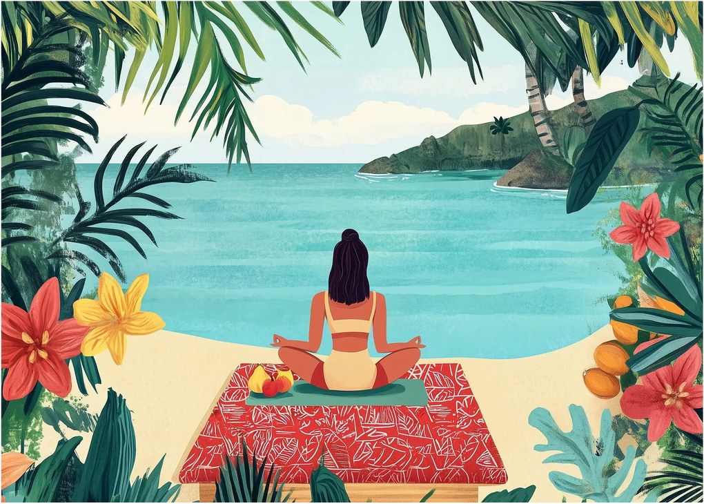 Obraz - Joginka na plaży (70x50 cm)