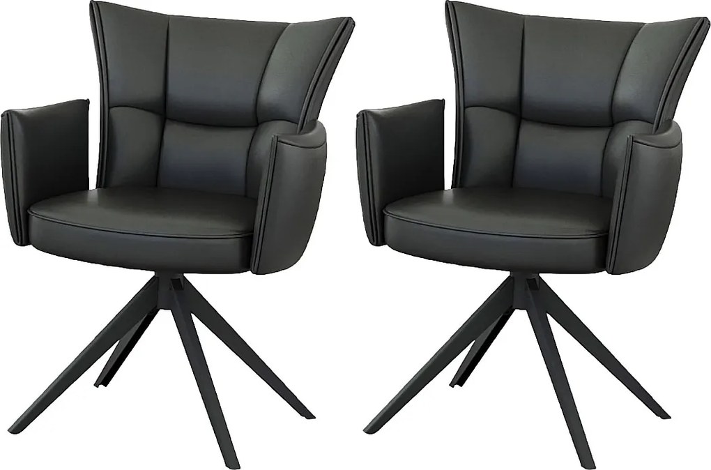 Krzesła do jadalni komplet 2 szt. - skóra - czarny - STRAP