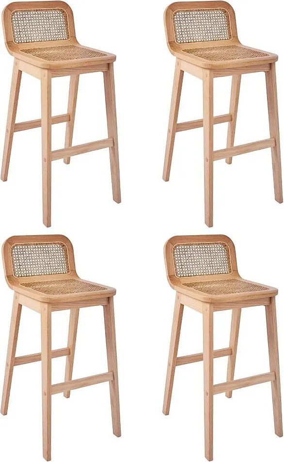 Zestaw dębowych krzeseł wyspowych i barowych z siedziskiem z trzciny 65 cm SANA