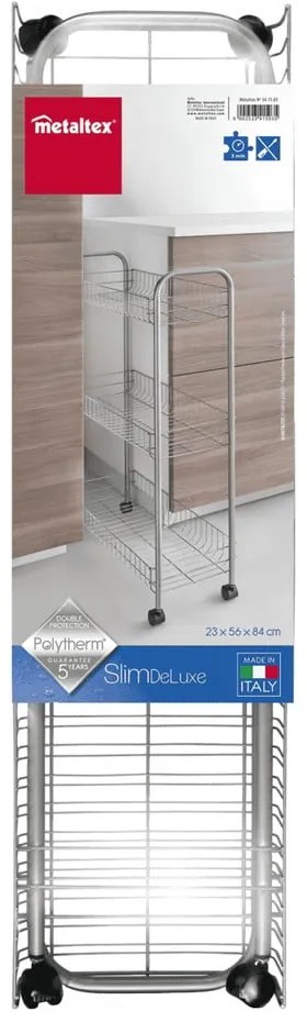 Regał na kółkach z 3 półkami Metaltex Ascona Slim De Luxe, wys. 84 cm