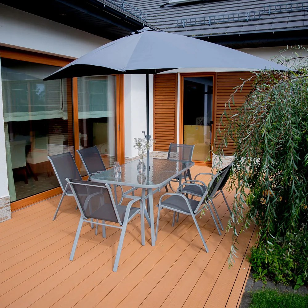 Komplet mebli ogrodowych z parasolem Evora srebrny PATIO
