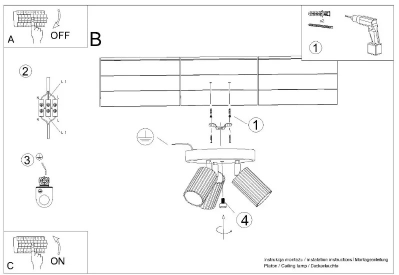 Plafon trzypunktowy KARBON 3P czarny okrągły SOLLUX LIGHTING