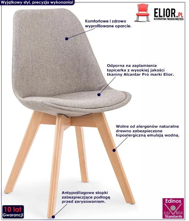 Stylowe tapicerowane krzesło drewniane jasny popiel - Malibex