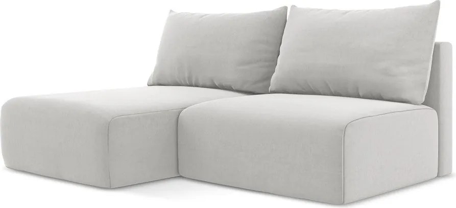 Jasnoszary aksamitny rozkładany/ze schowkiem narożnik (lewostronny/z szezlongiem) Kalena – Makamii