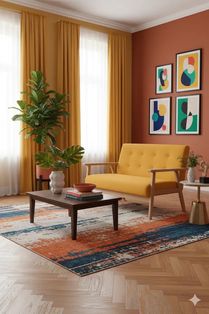 2-osobowa żółta sofa retro T4-H42